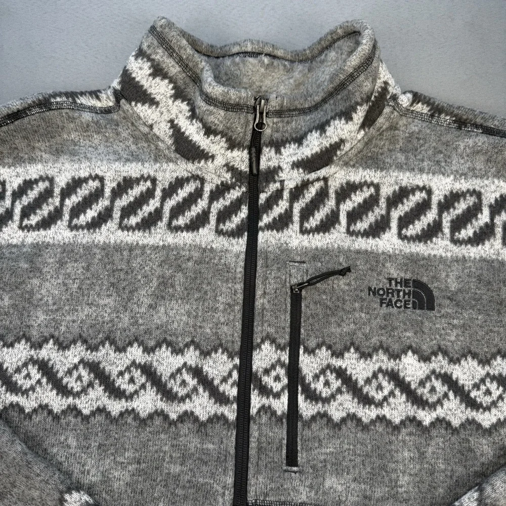 The North Face Mens Gray Aztec Tribal 1/4 Zip Fleece Pullover Sweater Top Sz XXL